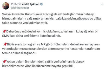 Bakan Işıkhan: Bir SMA ilacı daha geri ödeme listesine alındı