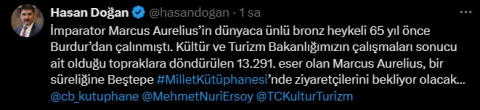 Marcus Aurelius’un heykeli Cumhurbaşkanlığı Millet Kütüphanesi’nde