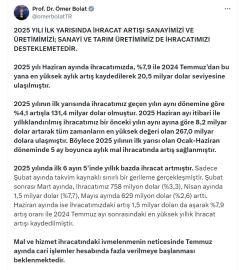Bakan Bolat: Zorlu rekabet koşullarına rağmen ihracatımızda artış devam ediyor