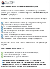 Bakan Tunç: Sıfır Kadastro Dosyası Projesi kapsamında 12 bin 887 karar verildi