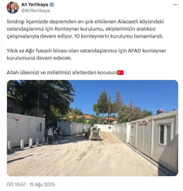 Bakan Yerlikaya: Sındırgı Alacaatlı köyünde 10 konteyner kurulumu tamamlandı