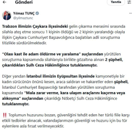Bakan Tunç: Yol kesmeye 3, meskun mahalde ateş açmaya 5 yıla kadar hapis geliyor