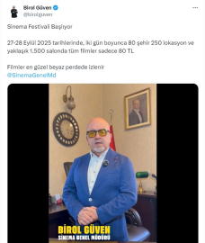27-28 Eylül'de sinema biletleri 80 lira olacak